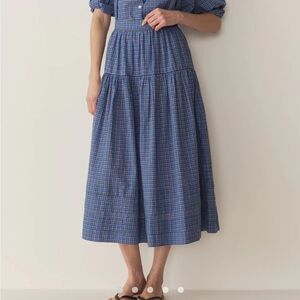 NWT Doen Classic Blue and White Check Sebastiane Skirt in Cassis Check